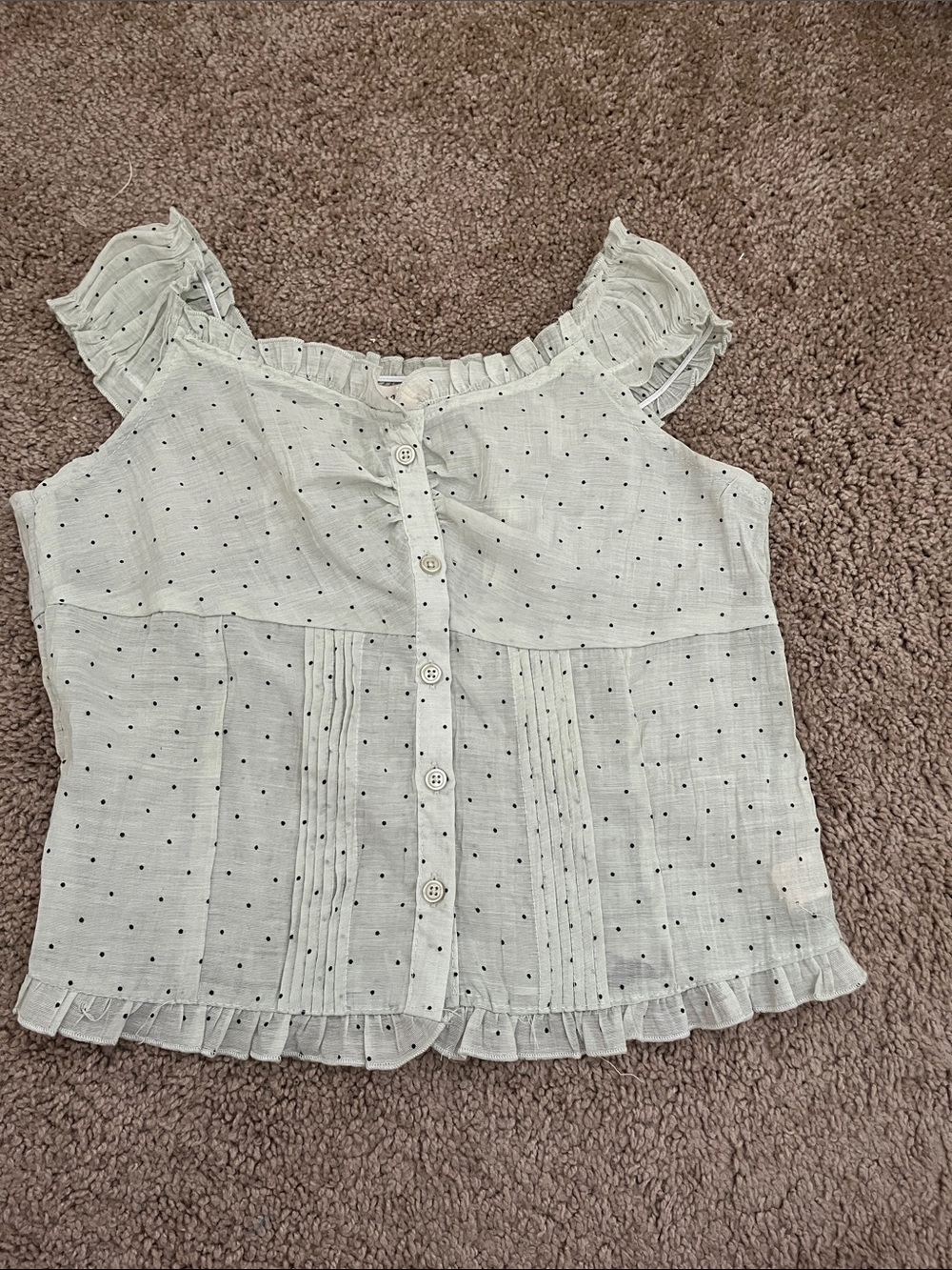 Polka Dot Ruffle Button-Front Top